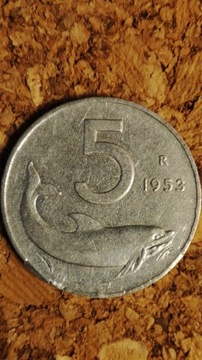 Moneta 5 lirów 1953