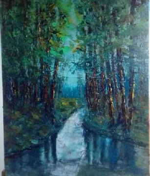 Obraz olejny "Nocna rzeka" o wymiarach 50x60cm