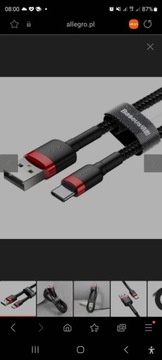 Kabel przewód Usb c baseus 2m