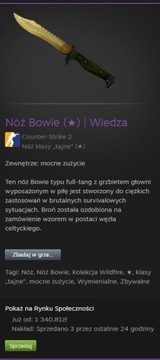 Kosa Nóż CS:GO Bowie Lore Wiedza WW 