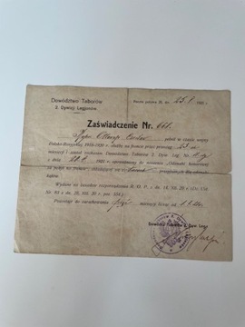 Dokumenty po żołnierzu z okr. 1918-1920