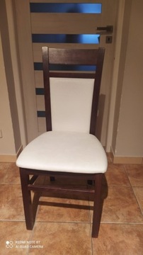 Krzesła drewniane, obite skórą, 4 szt