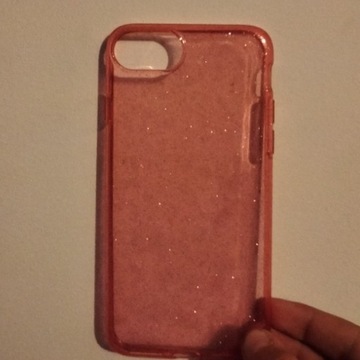 Etui iPhone 8 przezroczysty różowy z brokatem