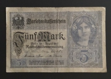 Banknot 5 marek, 1917 r , Niemcy