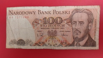 Banknot 100 zł z 1988r, Seria RP
