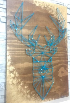 Obraz jeleń string art prezent rękodzieło turkus