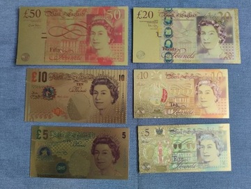 ANGLIA banknoty pozłacane zestaw 6 sztuk