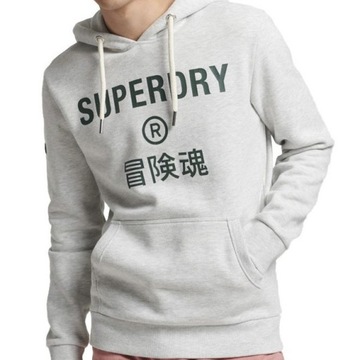 SuperDry bluza z kapturem nowa logo szara r. M