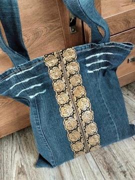 Unikatowa torba z jeansu recykling rękodzieło