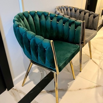 Krzesła glamour welurowe plecione 