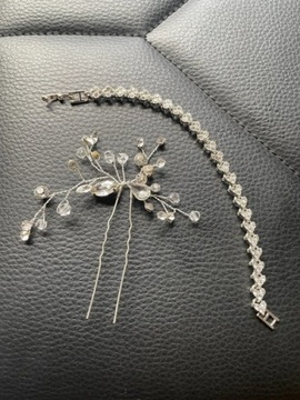 Biżuteria ślubna - spinka do włosów i bransoletka 