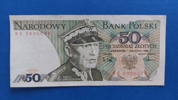 Banknot 50 zł z 1988r, Seria KE