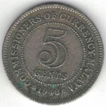 Malaje Brytyjskie 5 centów 1948 16 mm