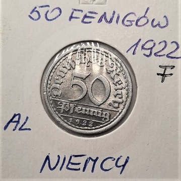 50 fenigów  1922 F ,Rep. Weimarska ,Niemcy