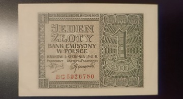 Banknot 1 złoty 1941 st.2+