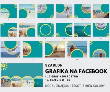 Szablon na Facebook, 17 postów, 1 zdjęcie w tle