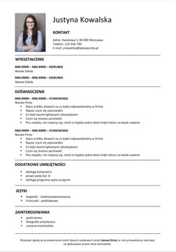 Curriculum Vitae - podstawowy wzór CV, MS Word