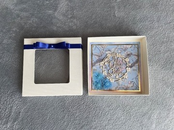 Kartka ślubna w pudełku personalizowana niebieska