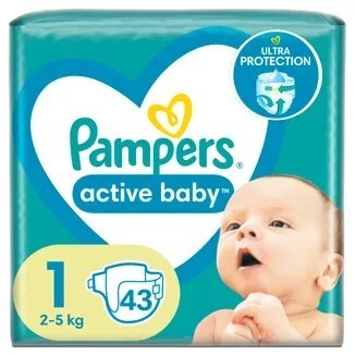 Pampers Active Baby 1 43 sztuki (2-5 kg) pieluszki jednorazowe 