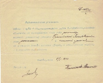 Tuchów, 1923, pełnomocnictwo procesowe