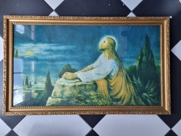 Obraz liturgiczny w złoconej ramie 98x58 cm PRL