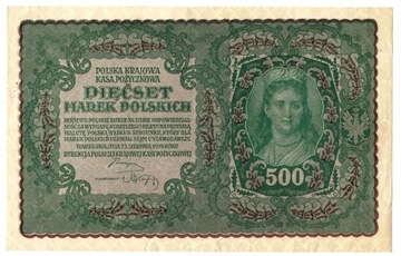 Banknot Polska 500 Marek mkp 1919 rok Stan -I -UNC