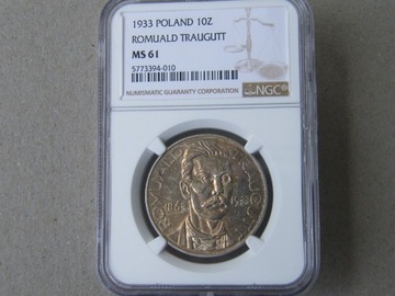 10 zł. 1933 Romuald Traugutt   NGC  MS61 