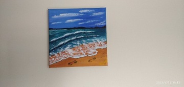 Nowy, ręcznie malowany obrazek pt. ,, Plaża "
