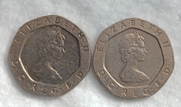 Elizabeth II Dwie monety 20 pensów z 1982 roku 