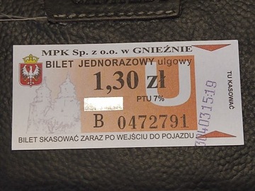 Bilet komunikacja MPK Gniezno 1.3 zł 