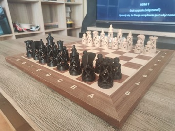 Szachy autorskiego projektu wykonane z druku 3D + szachownica turniejowa 