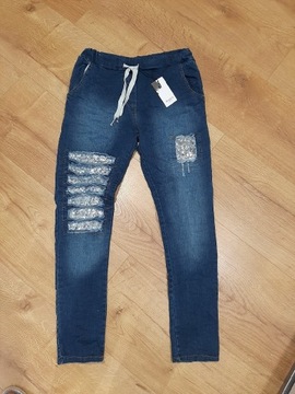 Damskie spodnie jeansy L-XL 40-42 cekiny