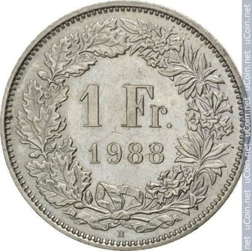 1 frank, Szwajcaria, 1988