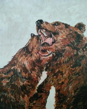 Tańczące niedźwiedzie, akryl na płótnie 33x41cm