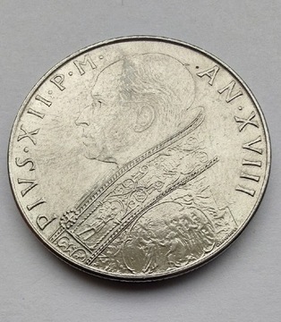 WATYKAN 100 Lire 1956 Pius XII okołoMENNICZA