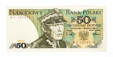 Mały PRL: 50 ZŁOTYCH 1.12.1988, seria HY. St. 1-