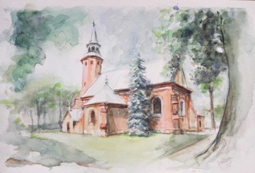 Kościół w Buczku - akwarela A4