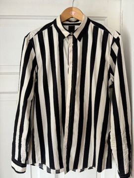 Koszula męska M w paski biało-czarne H&M z kolnierzykiem