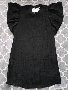 Sukienka tunika czarna falbanki H&M r.38