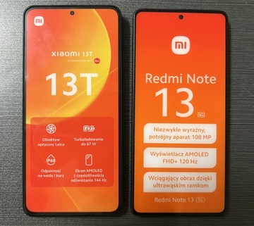 2 atrapy telefonów Xiaomi 13T oraz Redmi Note 13T