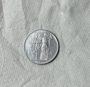 Vintage Włochy 1957 lire 100 moneta Drzewo