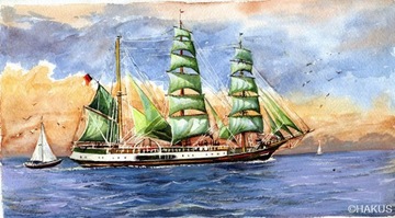Obraz Akwarela - Bałtyk, morze, statek, żaglowiec