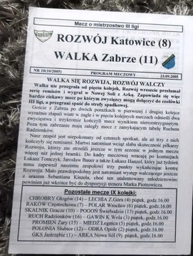 Program meczowy Rozwój Katowice Walka Zabrze 2005