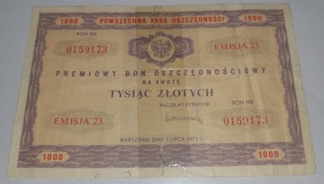 Premiowy Bon Oszczędnościowy 1000 zł, 1971 rok