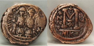 Bizancjum, Justyn II & Zofia, follis, ładny