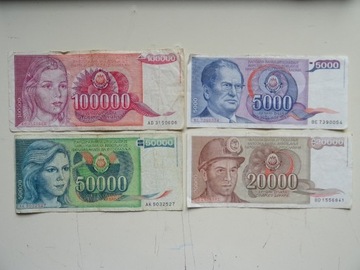 Jugosławia 4 banknoty ciekawy mix -L039