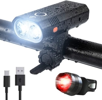 ZESTAW LAMPKA ROWEROWA LED PRZÓD + TYŁ USB