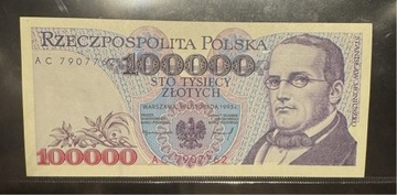 Banknot 100000 złotych 1993 Seria AC UNC- Rzadszy