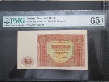 10 zł -1946r EPQ 65 Gem UNC bez seri i numeracji 