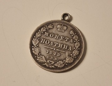 Carska srebrna moneta 50 kopiejek medalion 1849r.